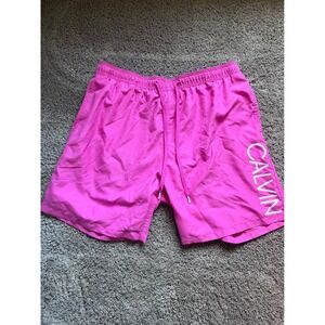 Calvin Klein Mens Swim Trunks XL Hot Pink Mesh Lined Board Shorts Drawstring
